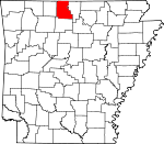 Map of Arkansas showing Marion County 