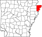 Map of Arkansas showing Mississippi County 