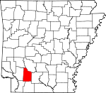 Map of Arkansas showing Nevada County 