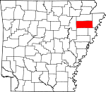 Map of Arkansas showing Poinsett County 