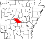 Map of Arkansas showing Saline County 