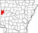 Map of Arkansas showing Sebastian County 