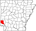 Map of Arkansas showing Sevier County 