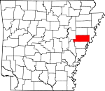 Map of Arkansas showing St. Francis County 