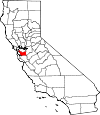 Map of California showing Alameda County 