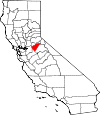 Map of California showing Calaveras County 