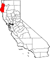 Map of California showing Humboldt County 