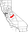 Map of California showing Madera County 