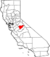 Map of California showing Mariposa County 