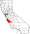 Map of California showing Monterey County 