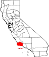 Map of California showing Santa Barbara County 