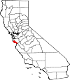 Map of California showing Santa Cruz County 