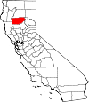 Map of California showing Tehama County 