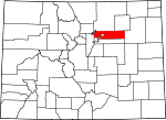 Map of Colorado showing Adams County 