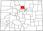 Map of Colorado showing Boulder County 