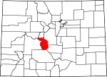 Map of Colorado showing Chaffee County 