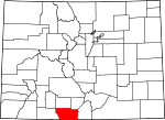 Map of Colorado showing Conejos County 