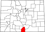 Map of Colorado showing Costilla County 