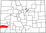 Map of Colorado showing Dolores County 