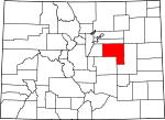 Map of Colorado showing Elbert County 