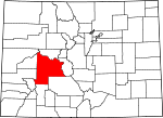 Map of Colorado showing Gunnison County 