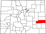 Map of Colorado showing Kiowa County 