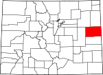 Map of Colorado showing Kit Carson County 