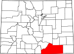 Map of Colorado showing Las Animas County 