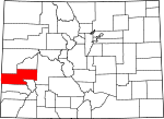 Map of Colorado showing Montrose County 