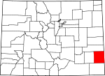 Map of Colorado showing Prowers County 