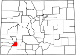 Map of Colorado showing San Juan County 