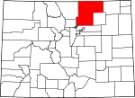 Map of Colorado showing Weld County 