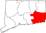 Map of Connecticut showing New London County 