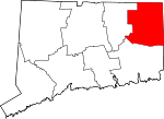 Map of Connecticut showing Windham County 