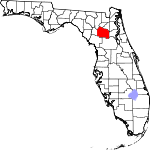 Map of Florida showing Alachua County 