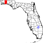 Map of Florida showing Okaloosa County 