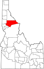 Map of Idaho showing Clearwater County 