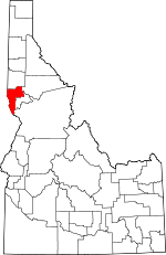 Map of Idaho showing Nez Perce County 