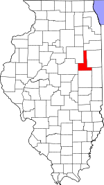 Map of Illinois showing Ford County 