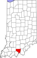 Map of Indiana showing Crawford County 