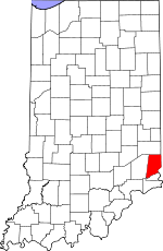 Map of Indiana showing Dearborn County 