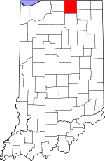 Map of Indiana showing Elkhart County 