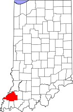 Map of Indiana showing Gibson County 