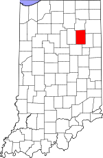 Map of Indiana showing Huntington County 