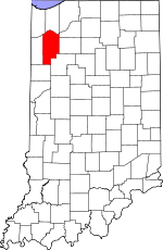 Map of Indiana showing Jasper County 