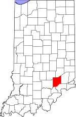 Map of Indiana showing Jennings County 