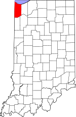 Map of Indiana showing Lake County 