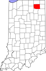 Map of Indiana showing Noble County 