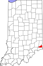 Map of Indiana showing Ohio County 