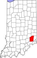 Map of Indiana showing Ripley County 